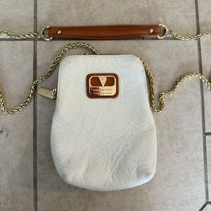 Valentina Crossbody Bag Purse Veige White Tan Gold Chain - Pebbled Leather Italy